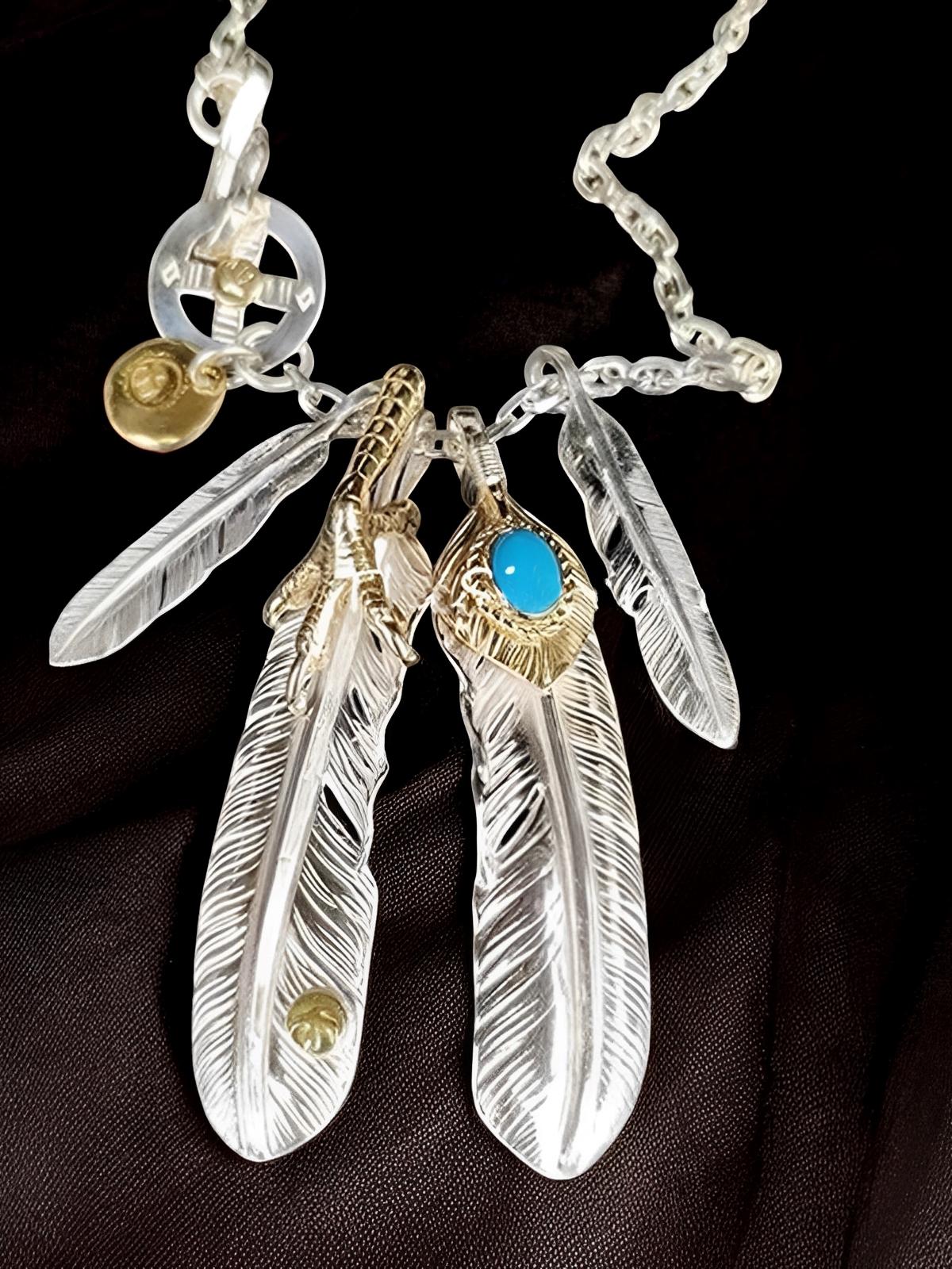 Feather Pendant Necklace | Silver Necklace | Turquoise