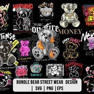 T-shirt designs bundle , bear street wear design bundle , streetwear design bundle , bikers design ,urban t-shirts , hip hop t-shirt
