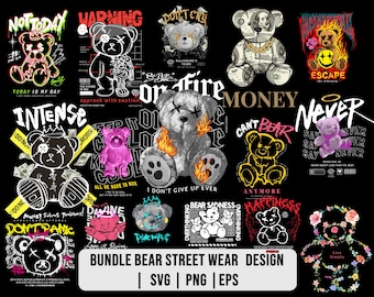 T-shirt designs bundle , bear street wear design bundle , streetwear design bundle , bikers design ,urban t-shirts , hip hop t-shirt