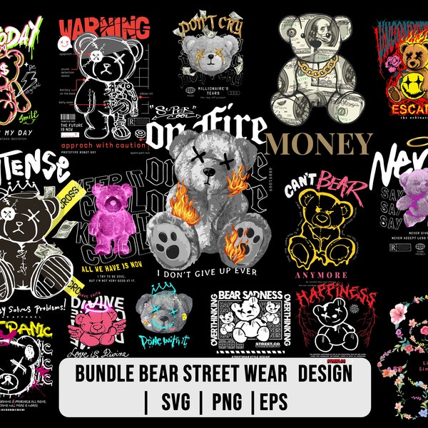 T-shirt designs bundle , bear street wear design bundle , streetwear design bundle , bikers design ,urban t-shirts , hip hop t-shirt