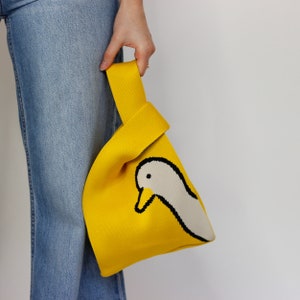 Nachhaltige gestrickte handgemachte Einkaufstasche / wiederverwendbar / Einkaufstasche / Handtasche Schultertasche / bunte wiederverwendbare Panda-Blumen-Kitty-Einkaufstasche Goose