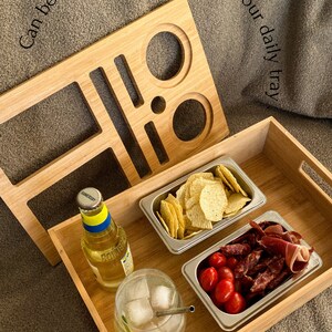 Bankbank dienblad/snack en drankhouder/bamboe houten minibar/autobekerhouder/bier en snackdragerorganisator/cadeauidee voor papa/tv-box afbeelding 7