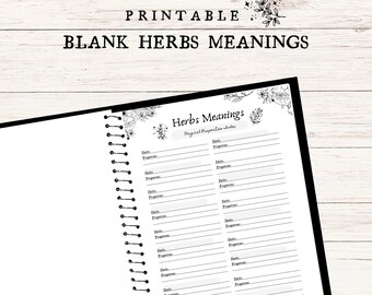 Herbs Blank Book of Shadows Page, Digital Grimoire Page, Witch Planner Printable, Witch Journal Page, Spell Book Page Meanings Download