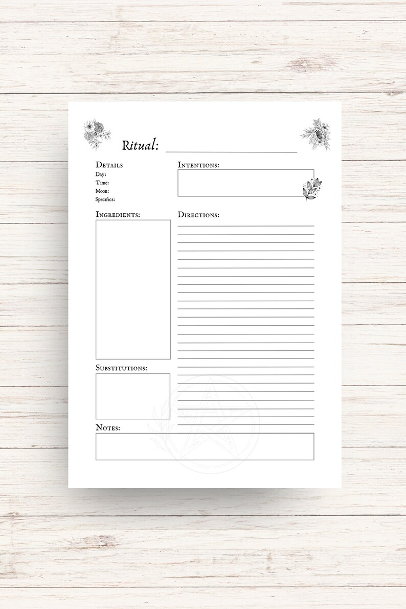 Planner Ritual Ritual Planner Blank Book of Shadows Page, Digital Grimoire Page, Witch ...