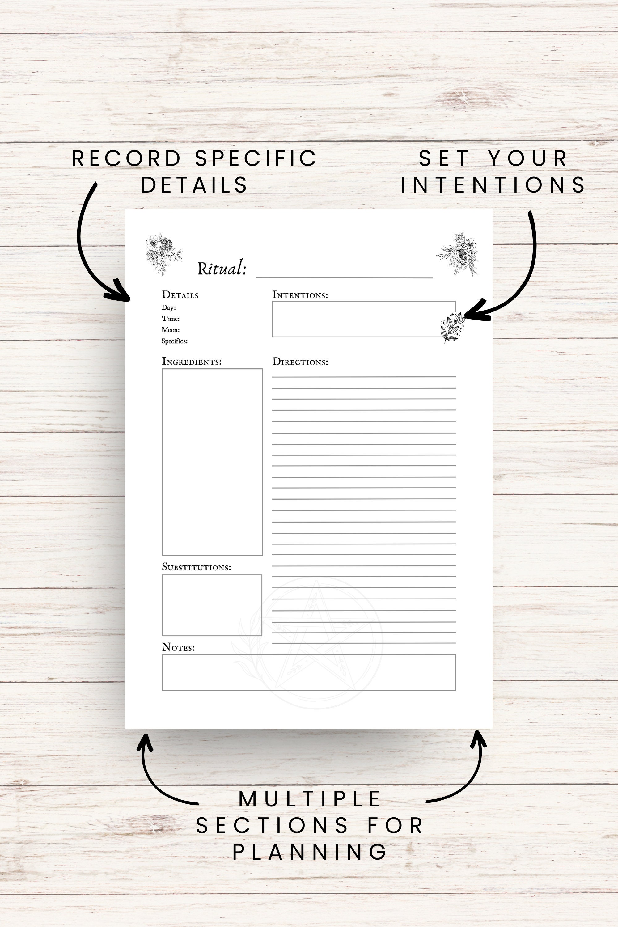 Planner Ritual Ritual Planner Blank Book of Shadows Page, Digital Grimoire Page, Witch ...