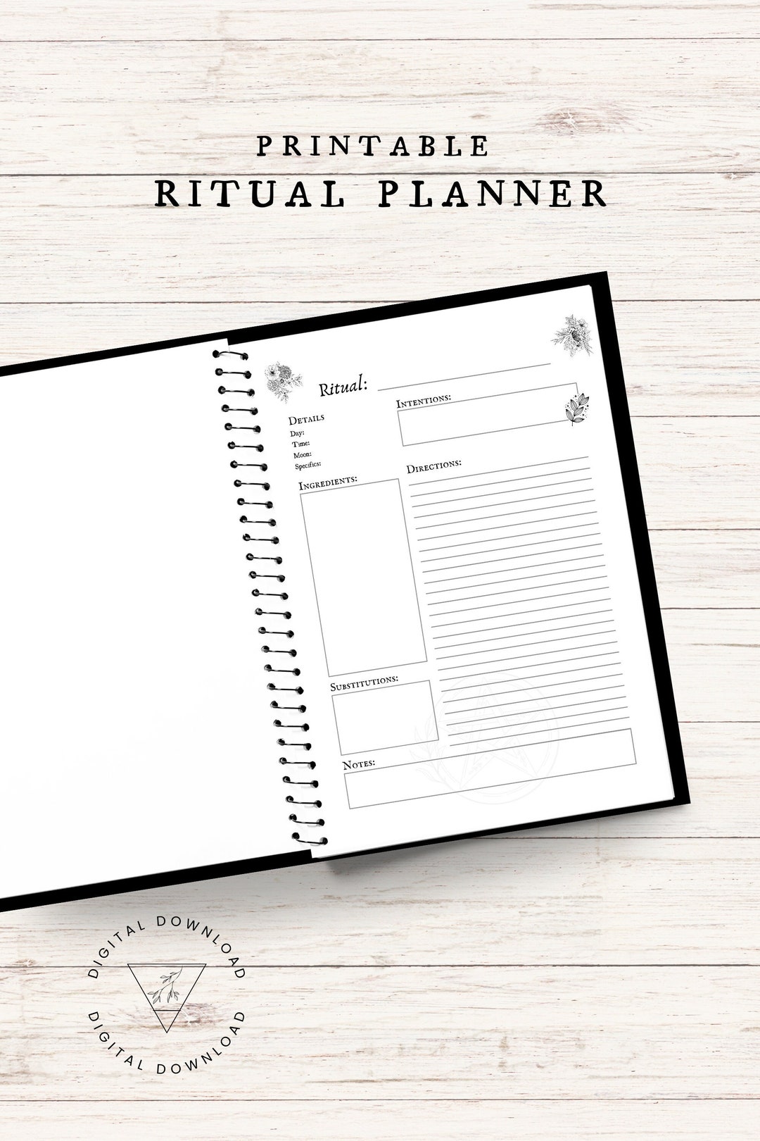 Planner Ritual Ritual Planner Blank Book of Shadows Page, Digital Grimoire Page, Witch ...