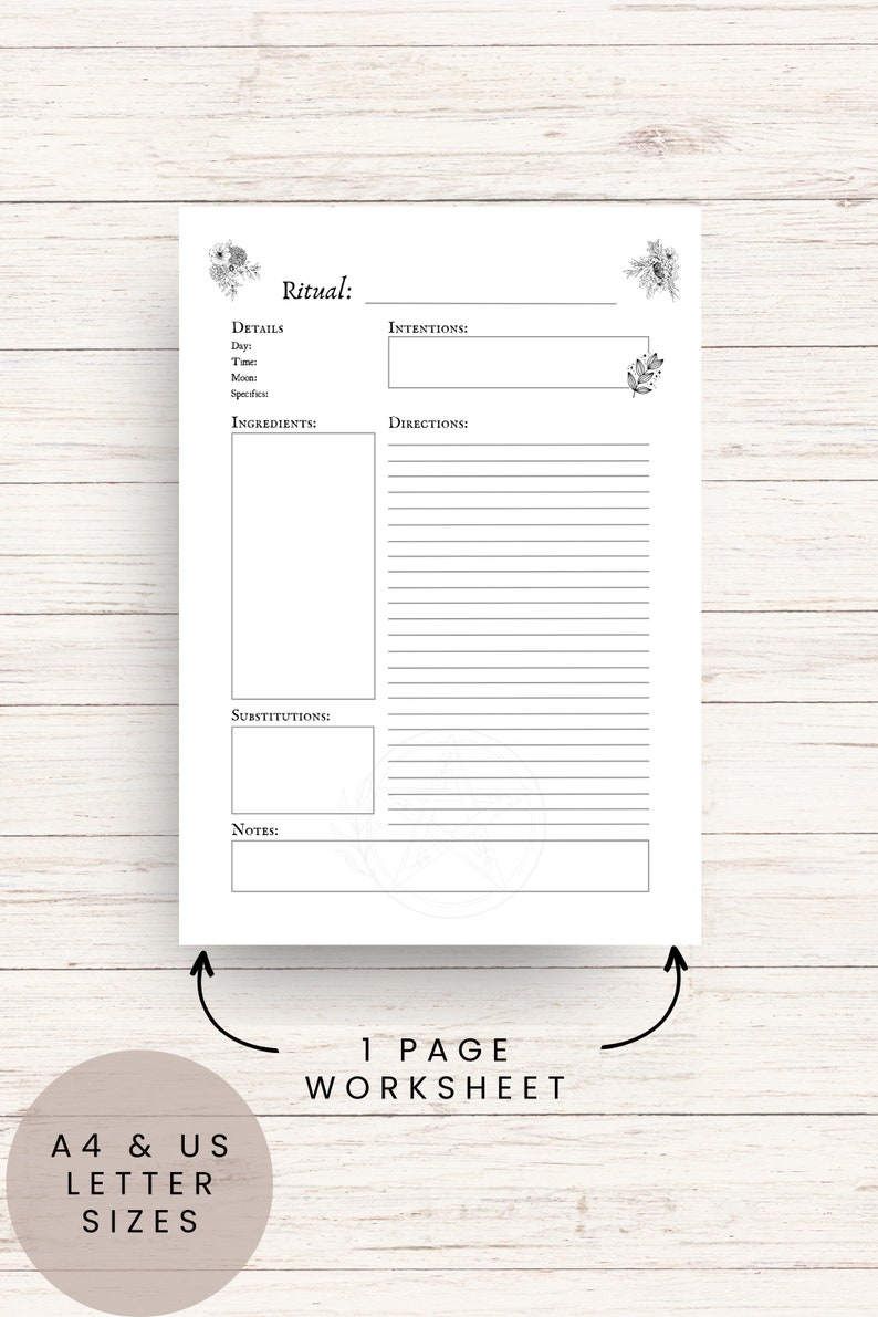Savoring Rituals Worksheet Ritual Planner Blank Book of Shadows Page, Digital Grimoire Page, Witch ...