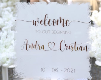 Aufkleber Schild Willkommensschild Empfangstafel Schriftzug Hochzeit Sticker personalisiert für Acryltafel Acrylschild Empfangsschild