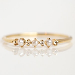 Natural Pearl Ring Dainty Pearl Ring 14k Solid Yellow Gold Pearl Ring Simple Ring June Birthstone Minimalist Ring Sterling Silver Pearl Ring