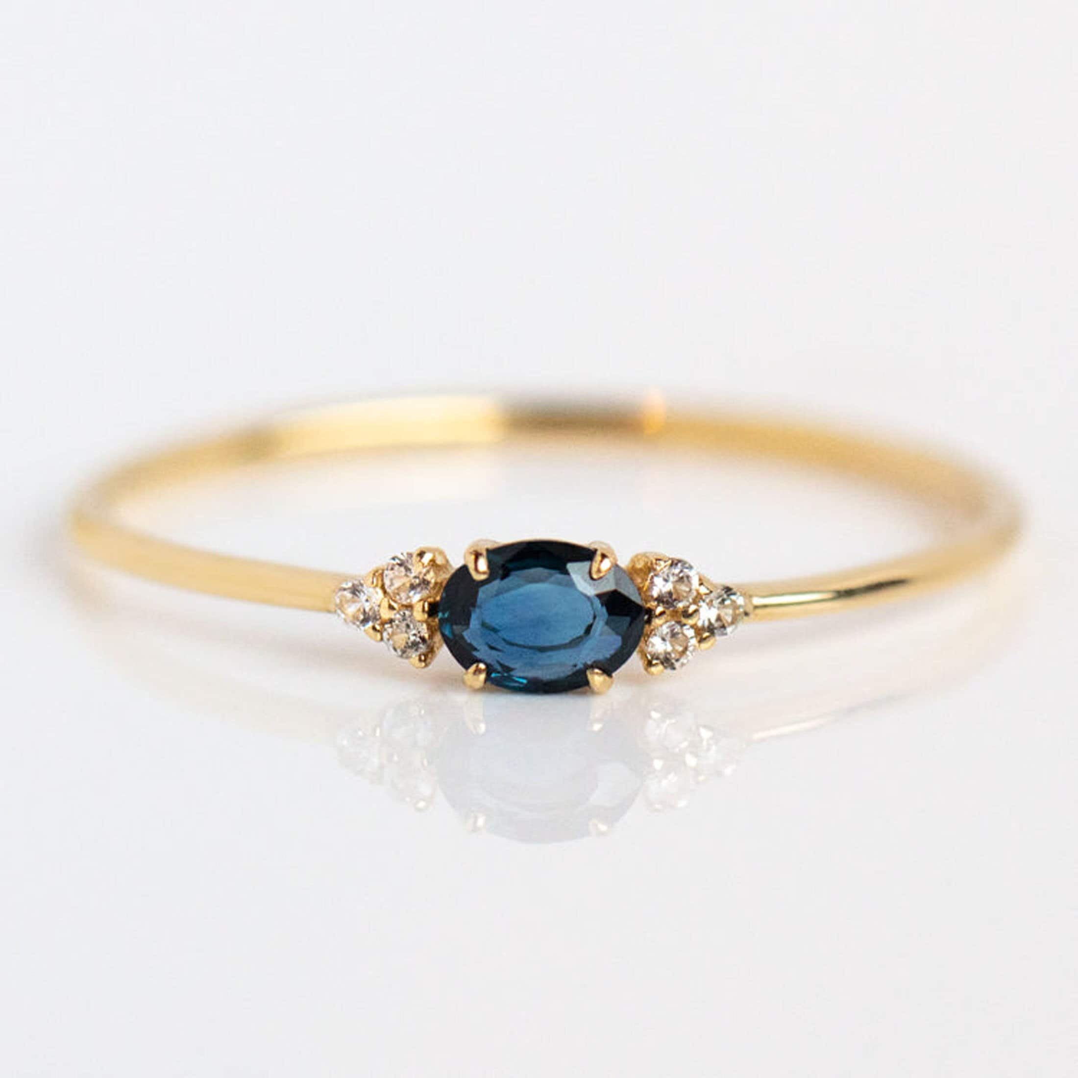 Oval Cut Sapphire Engagement Ring Cluster Sapphire And CZ Diamond Ring Small Stacking Ring Twisted Vine Promise Ring Christmas Day Gift