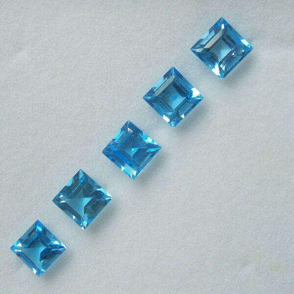 Natural Sky Blue Topaz 5mm to 12mm Square Faceted Cut Loose Gemstone Excellent Gemstone