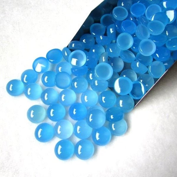 Natural Blue Chalcedony 3mm to 20mm Round Cabochon Loose Gemstone Calibrated Gemstone