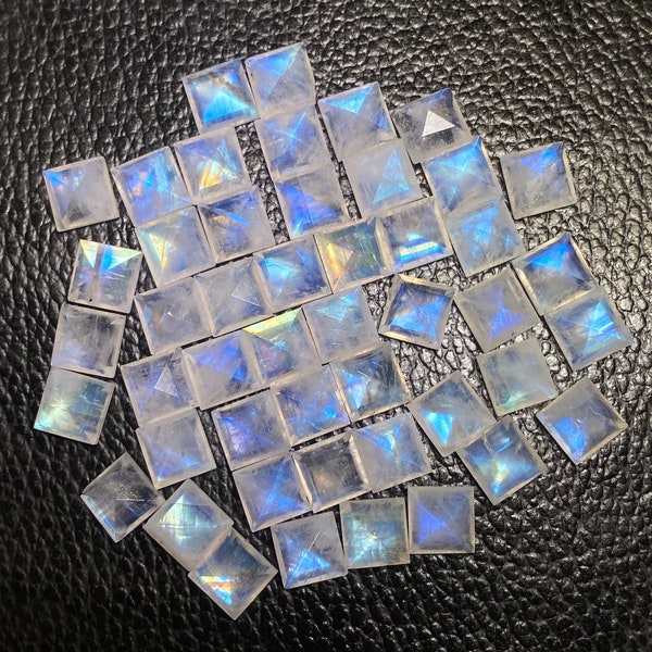 Natural Rainbow Moonstone 5mm to 15mm Square Faceted Cut Semi Precious Loose Wholesale Price Gemstone
