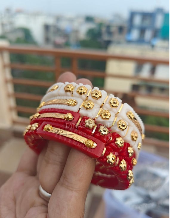 Handmade Shakha Pola Gold Plated Acrylic Bangle for Women Red and White Bangle indian Bangles polka Bangle Polka Bangle bengali Bangles Etsy