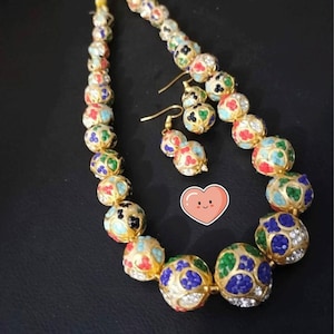 Antique Gold Muticolor Matar Mala Necklace Set/ CZ Stone/ Indian Necklace/ Gold Necklace Set/ Bollywood/ wedding jewelry/ Indian jewelry/