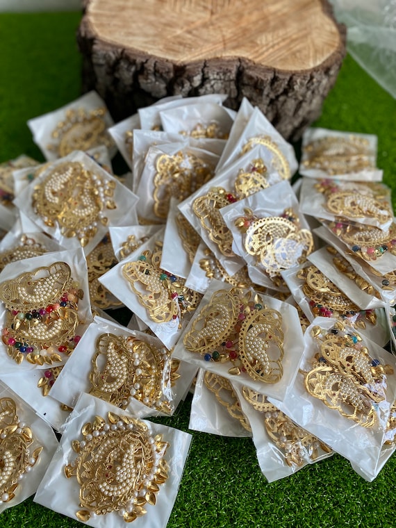 Traditional Punjabi Pippal Patti/moti Morni Gold Finish Hair Clips
