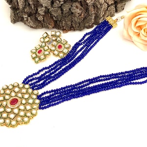 Long Polki Necklace| Indian Long Necklace | Pakistani Jewelry | Kundan Long Necklace Mala |Indian Jewelry| Ruby semiprecious beads Necklace|