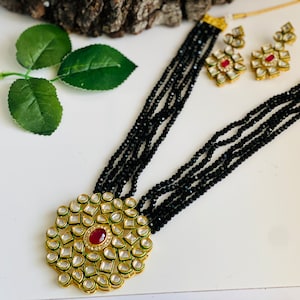 Long Polki Necklace| Indian Long Necklace | Pakistani Jewelry | Kundan Long Necklace Mala |Indian Jewelry| Ruby semiprecious beads Necklace|