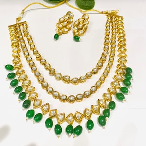 Green Peridot Gold kundan Necklace Punjabi Jewelry Indian Jewelry Indian Necklace  Set Pakistani Jewelry layered necklace set earrinngs