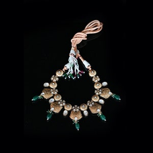 Antique Gold and Green with Meenakari Necklace Set With Earrings Punjabi Jewelry South Indian jewelry Pakistani Jewelry Green Pearl jewelry
