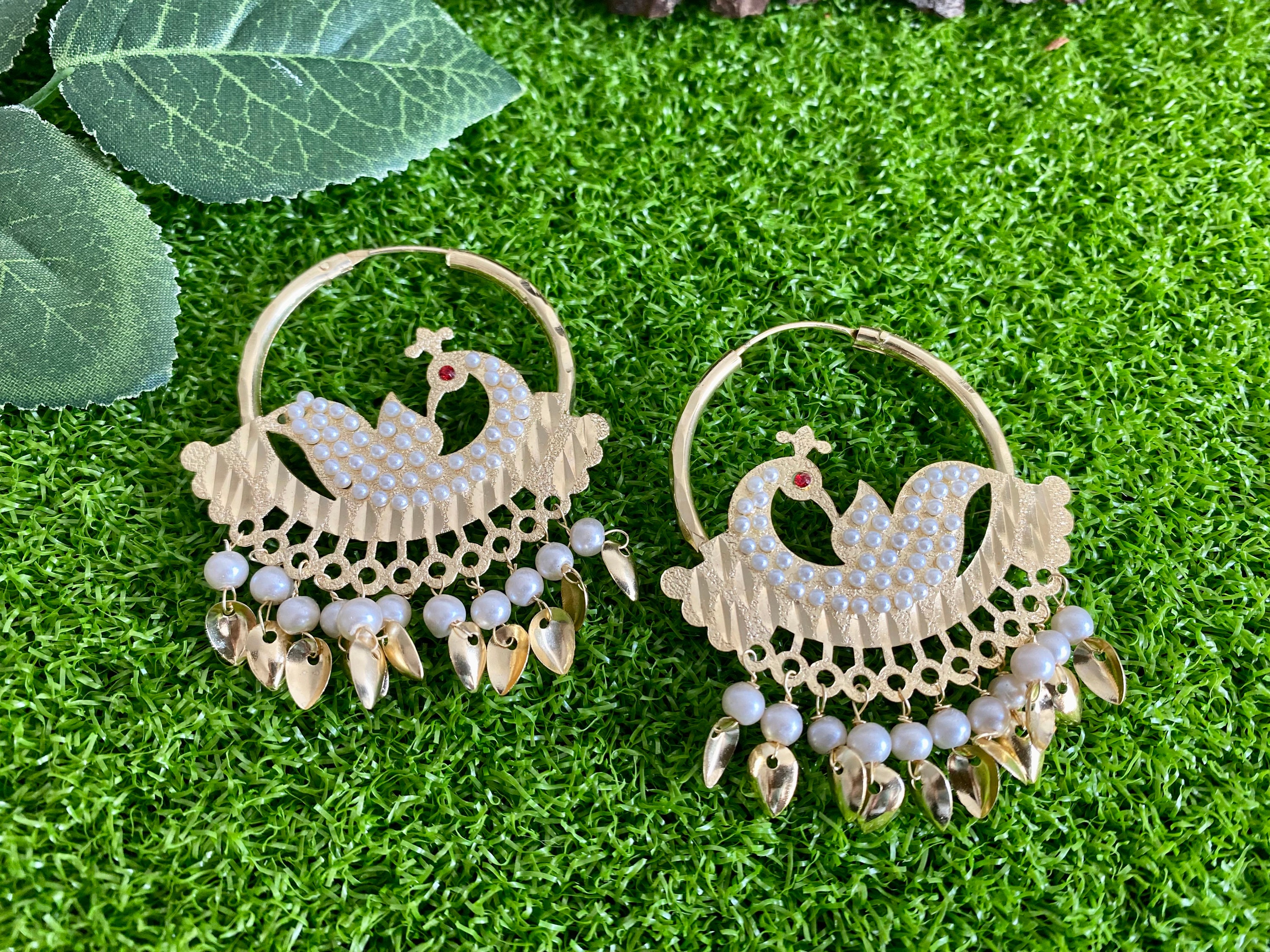 Kundan Peacock Earrings by Punjabi Traditional Jewellery