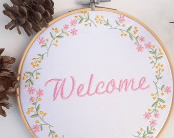 WELCOME embroidery sign 17cm/ 6.6",home sign, embroidery hoop art, finished embroidery, ready embroidery, Christmas gift, housewarming gift