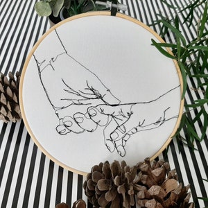 HOLDING HANDS 19cm/ 7.4 finished embroidery, embroidery on cotton, gift idea, romantic gift, hand embroidery, friendship gift, love gift image 1