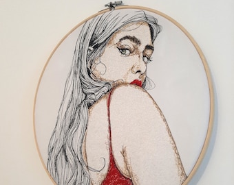 EMMA- 34 cm/ 13.3" embroidery on cotton, embroidery art, art for home, art gift, wall art, artwork, embroidery hoop art