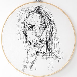 portrait-  34 cm/ 13.3&quot; embroidery on cotton