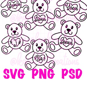 StayC Teddy Bear Names Sumin Yoon J Sieun Seeun Isa Doodle SVG + PNG + PSD for Cricut Silhouette Vinyl Decals T-Shirts