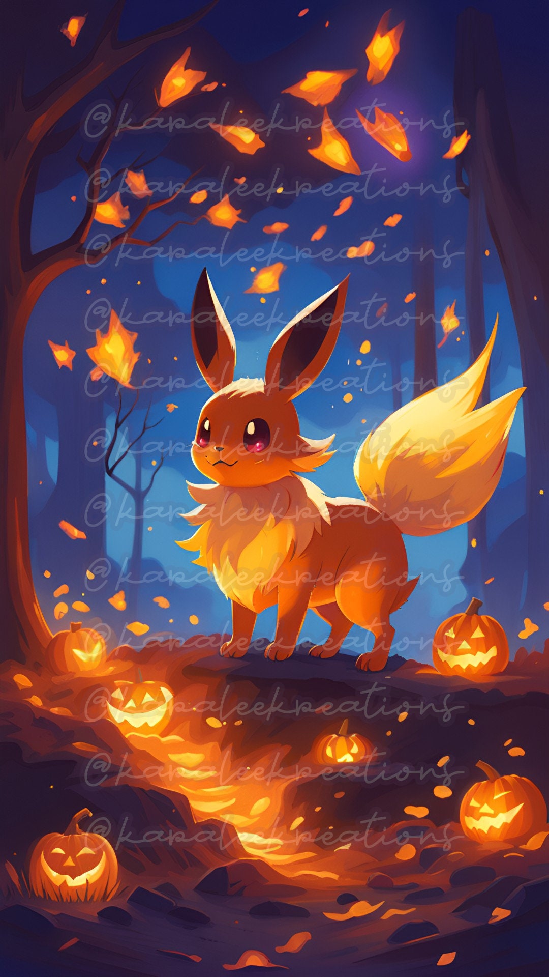 Pokemon Eevee Halloween Pumpkins Digital Art Print for Poster Etsy
