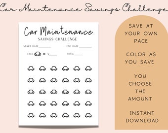 Car Maintenance Savings Challenge Tracker, Choose Your Own Budget, Color as You Save