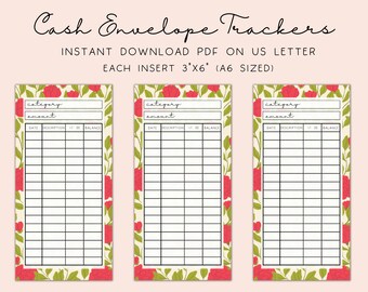 A6 Cash Envelope Inserts, Printable PDF, Cash Spending Log, Sinking Funds Label, Red Rose Print, Budget Sheet A6