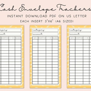 A6 Cash Envelope Inserts, Printable PDF, Cash Spending Log, Sinking Funds Label, Yellow Plant Print, Budget Sheet A6