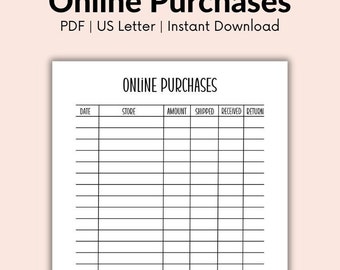 Printable Online Shopping Orders Tracker, Online Purchase Tracker PDF, Online Shopping List, Purchase Log Printable PDF, Instant Download
