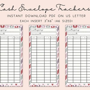 A6 Cash Envelope Inserts, Printable PDF, Cash Spending Log, Sinking Funds Label, Heart Print, Budget Sheet A6