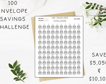 100 Envelope Money Savings Challenge Tracker, Save 5000 and 10000 Dollars in 100 Days, Digital Download Savings Tracker