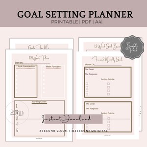 Goal Setting Planner | Goal Planning Worksheet, Goal Tracking Template, Action Plan, Goal Setting Pages, Organizer, Editable pdf