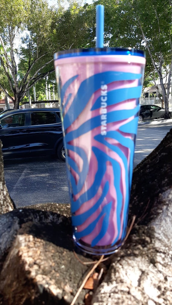 Starbucks 2021 Pink/blue Zebra Stripe Venti Tumbler 24 Oz - Etsy