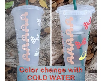 Perdsonalized Starbucks Disney name and color changing when cold drink