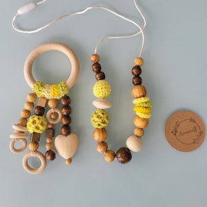 Collar de cuentas de madera, collar ajustable de cuentas de madera de algodón con sonajero para bebé, collar moderno de lactancia, regalo para mamá.