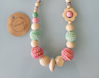 Collana di perline di legno, collana di perline di legno di cotone, regalo di collana infermieristica per mamma e bambino