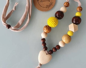 WOODEN BEAD NECKLACE, Cotton Wooden Beads Adjustable Necklace, Modern Nursing Necklace Gift For Mom