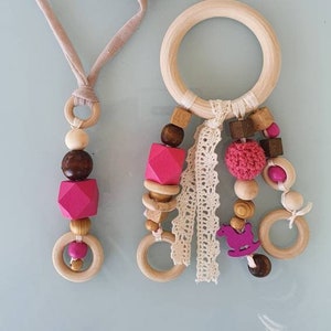 Collar de cuentas de madera, collar ajustable de cuentas de madera de algodón con sonajero para bebé, collar moderno de lactancia, regalo para mamá.