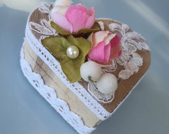 HEART SHAPED BOX, Romantic Lace Floral Wedding Ring Box, Engagement Ring Box Décor, Unique Jewelry Box Gift For Couples