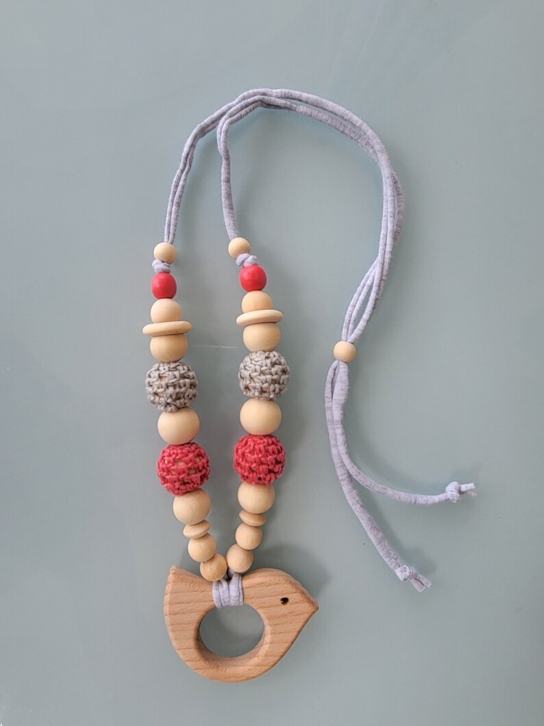 Collana di perline di legno, collana di allattamento bambino, supporto per ciuccio, regalo per bambini con idea di set image 3