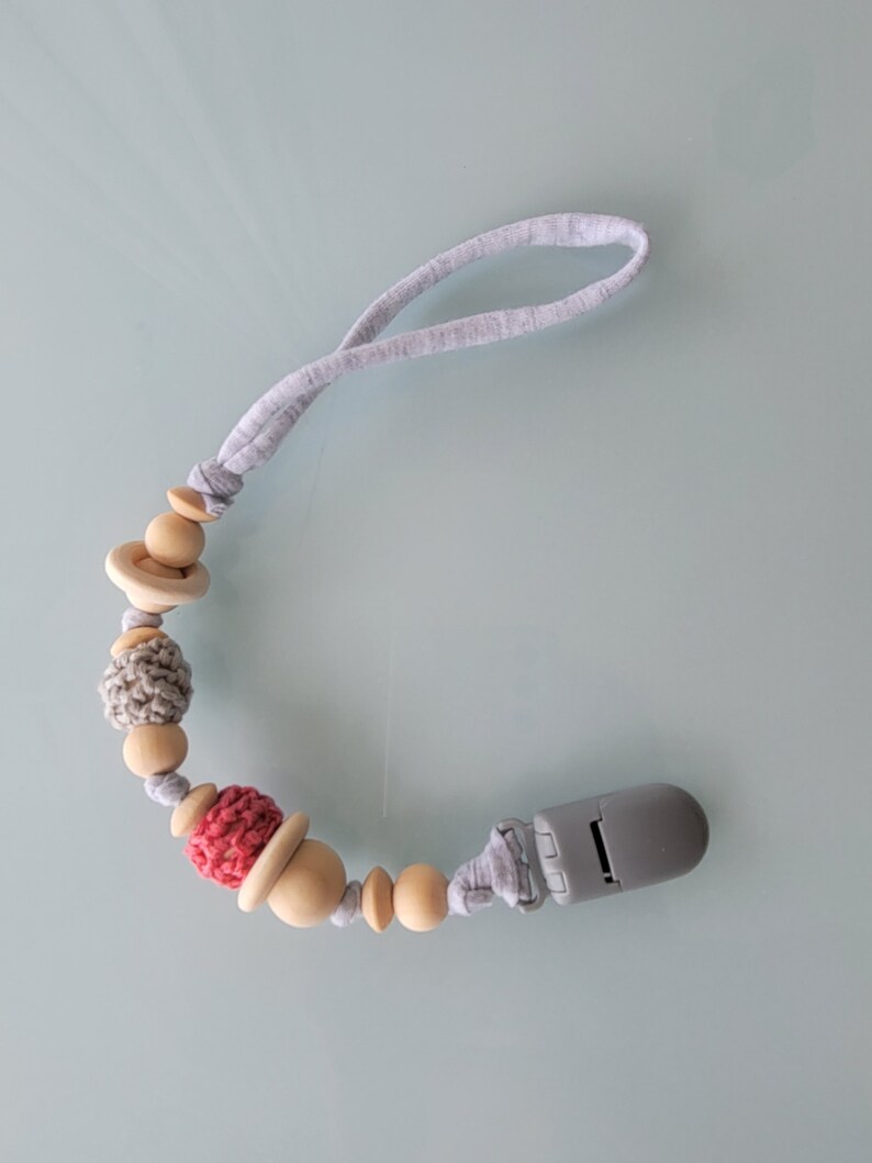 Collana di perline di legno, collana di allattamento bambino, supporto per ciuccio, regalo per bambini con idea di set image 4
