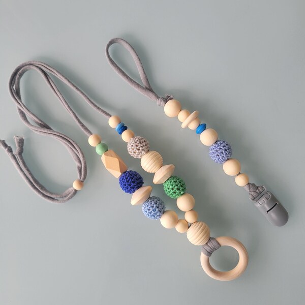 Collana di perline di legno, collana di allattamento bambino, supporto per ciuccio, regalo per bambini con idea di set