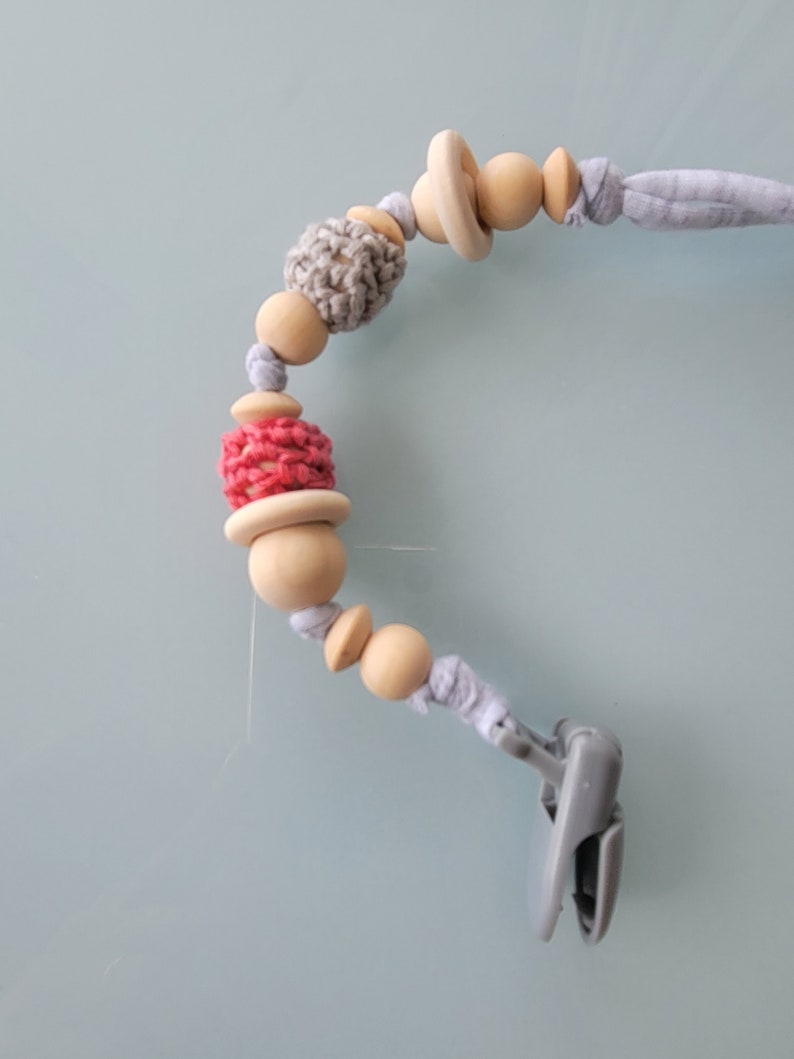 Collana di perline di legno, collana di allattamento bambino, supporto per ciuccio, regalo per bambini con idea di set image 5