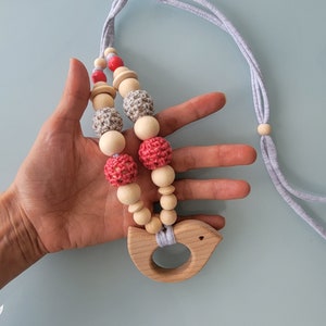 Collana di perline di legno, collana di allattamento bambino, supporto per ciuccio, regalo per bambini con idea di set image 6